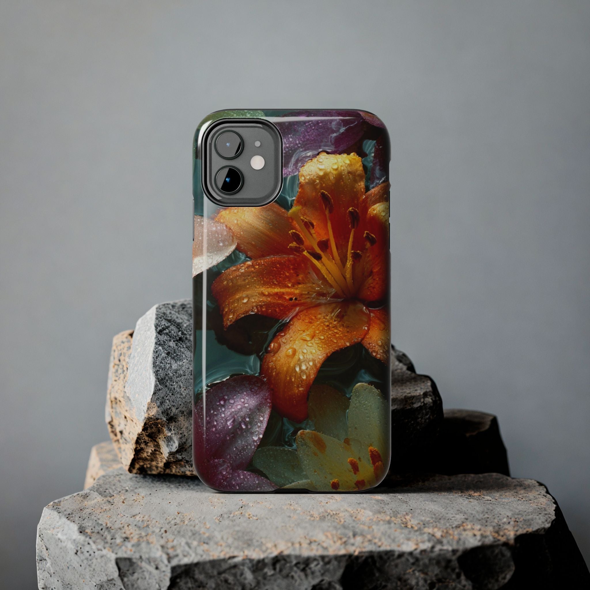 Floral Tough Phone Case — Watercolor Orange Lily Protective Phone Cover